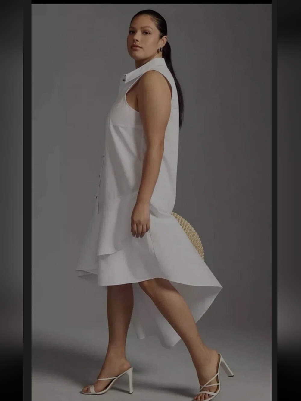 NWT Anthropologie Maeve White Asymmetrical Ruffle Shirt Dress XL - Picture 9 of 10